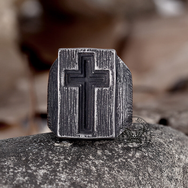 The Gate of Heaven Stainless Steel Cross Ring | Gthic.com