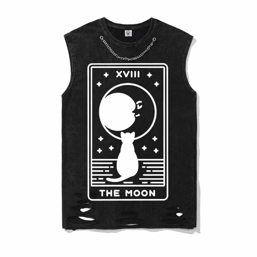 The Moon Tarot Card Vintage Washed T-shirt Vest Top | Gthic.com