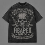 The Reaper Awakens Skull Graphic Vintage Washed T-Shirt | Gthic.com