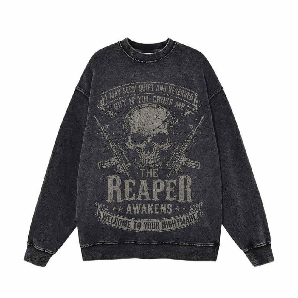 The Reaper Awakens Skull Vintage Washed Sweatshirt | Gthic.com