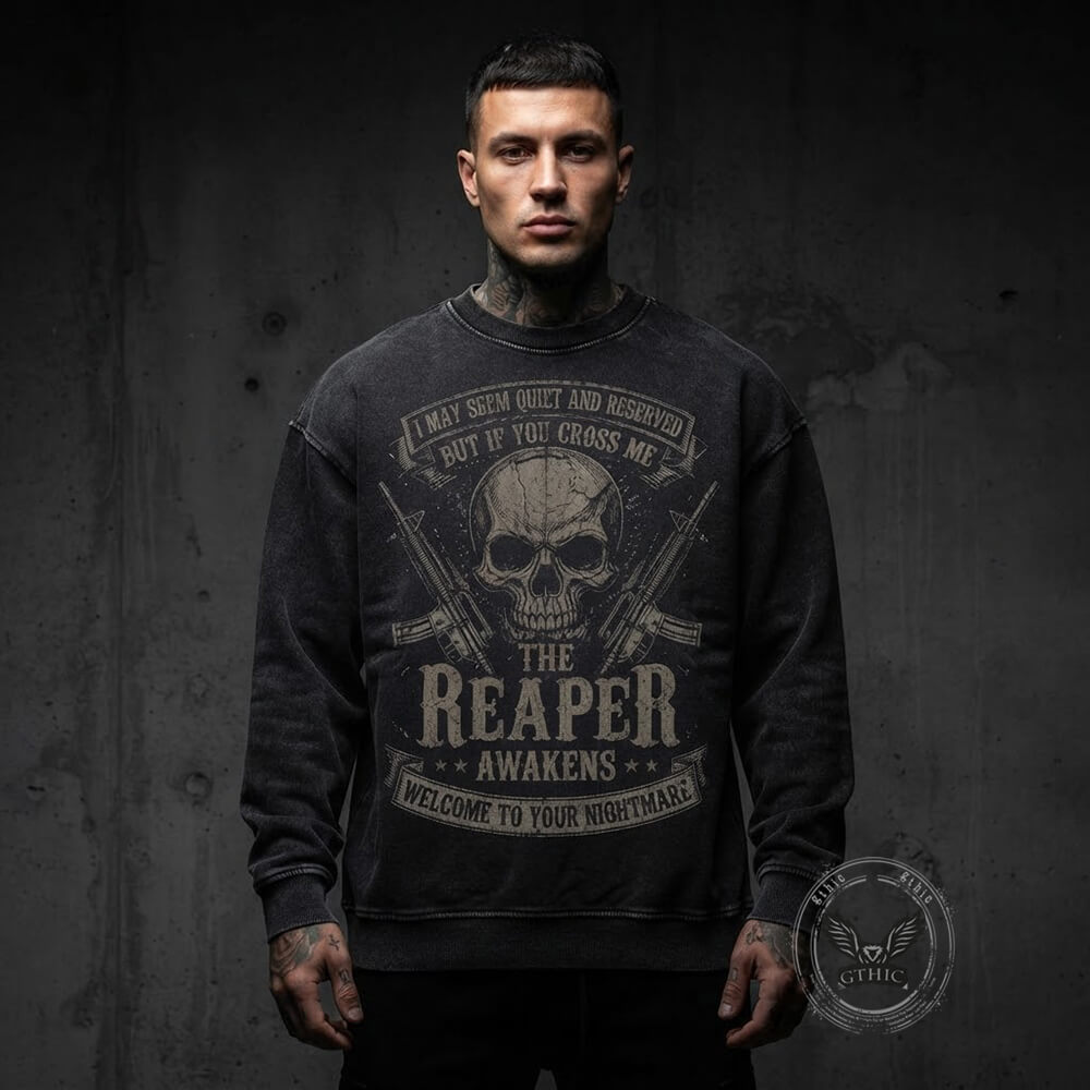 The Reaper Awakens Skull Vintage Washed Sweatshirt | Gthic.com