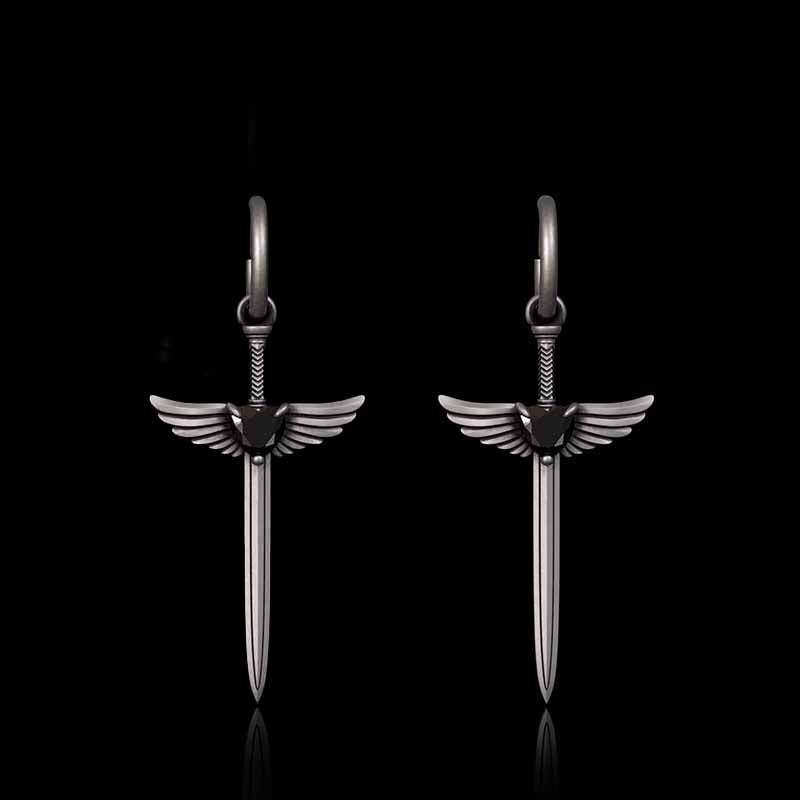 The Sword Of Angels Heart Gem Sterling Silver Earrings