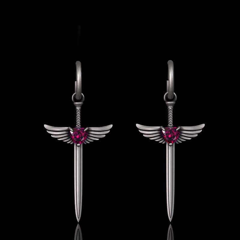 The Sword Of Angels Heart Gem Sterling Silver Earrings