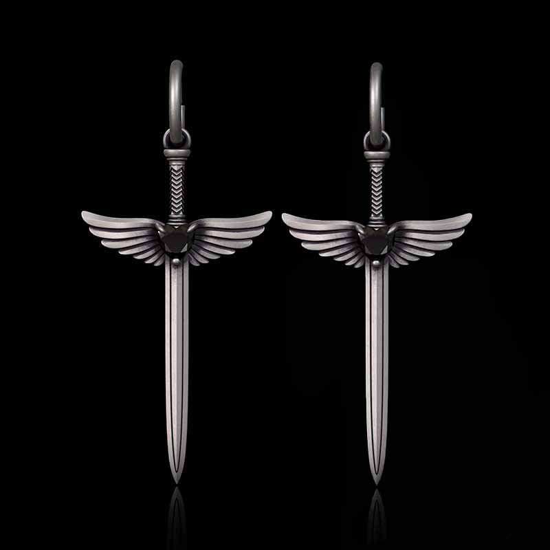The Sword Of Angels Heart Gem Sterling Silver Earrings
