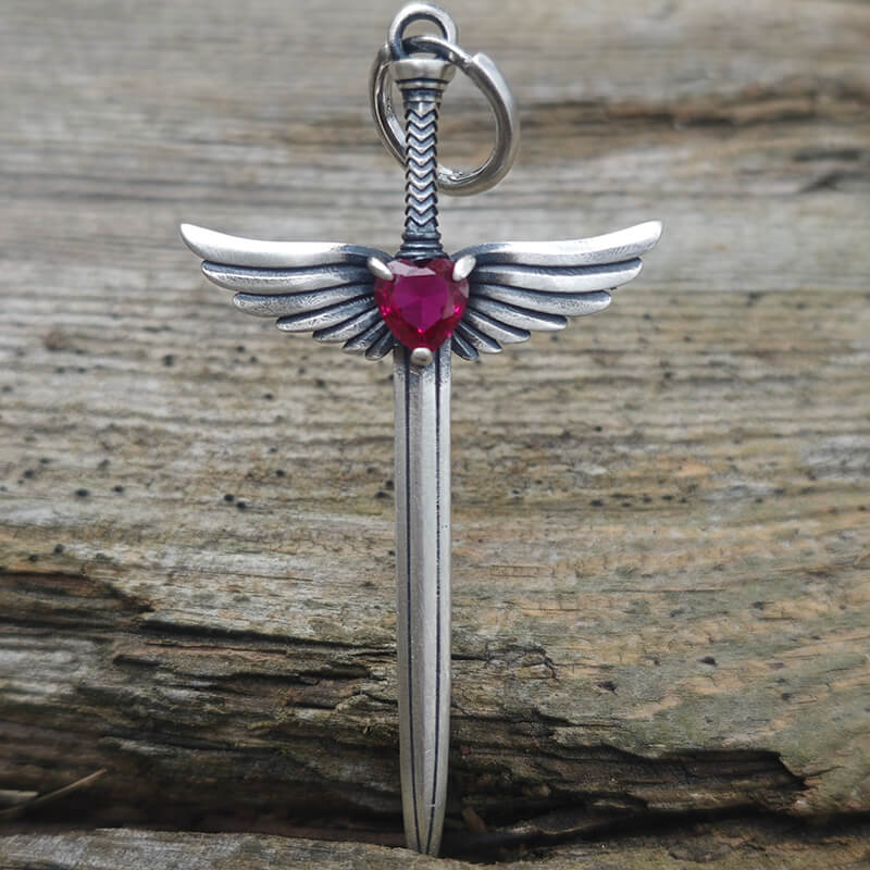 The Sword Of Angles Heart Gem Sterling Silver Earrings |Gthic.com