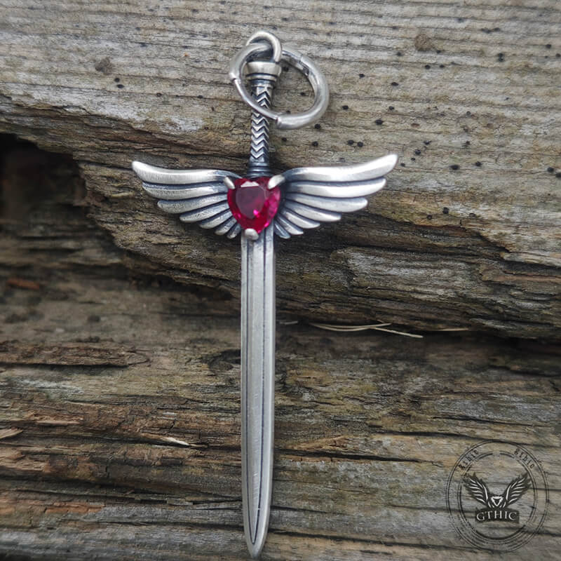 The Sword Of Angles Heart Gem Sterling Silver Earrings |Gthic.com