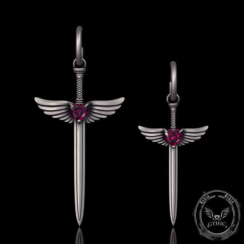 The Sword Of Angels Heart Gem Sterling Silver Earrings