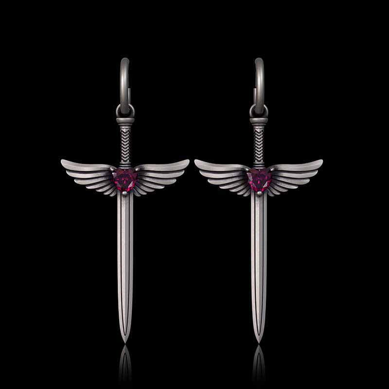 The Sword Of Angels Heart Gem Sterling Silver Earrings