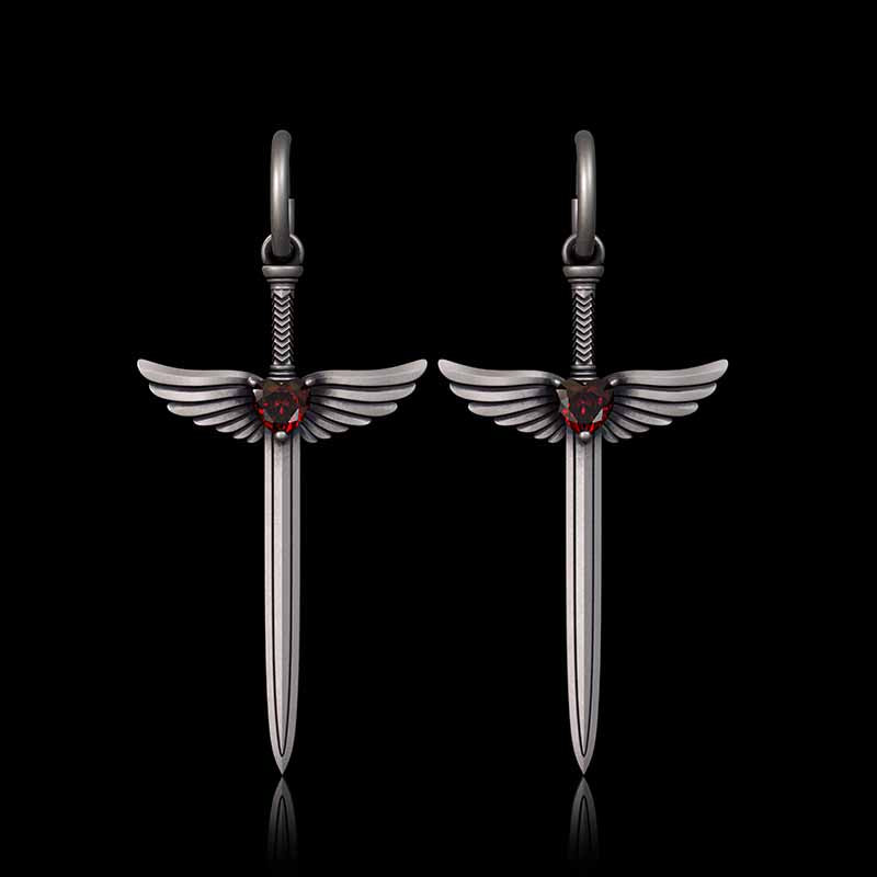 The Sword Of Angles Heart Gem Sterling Silver Earrings