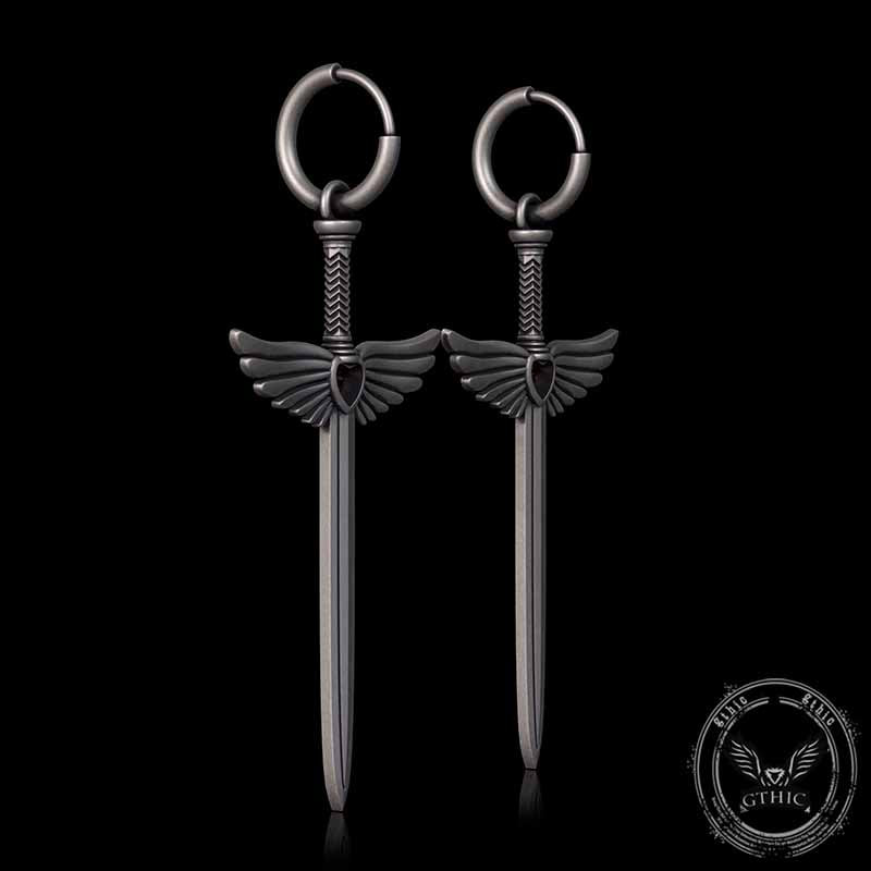 The Sword Of Angels Heart Gem Sterling Silver Earrings
