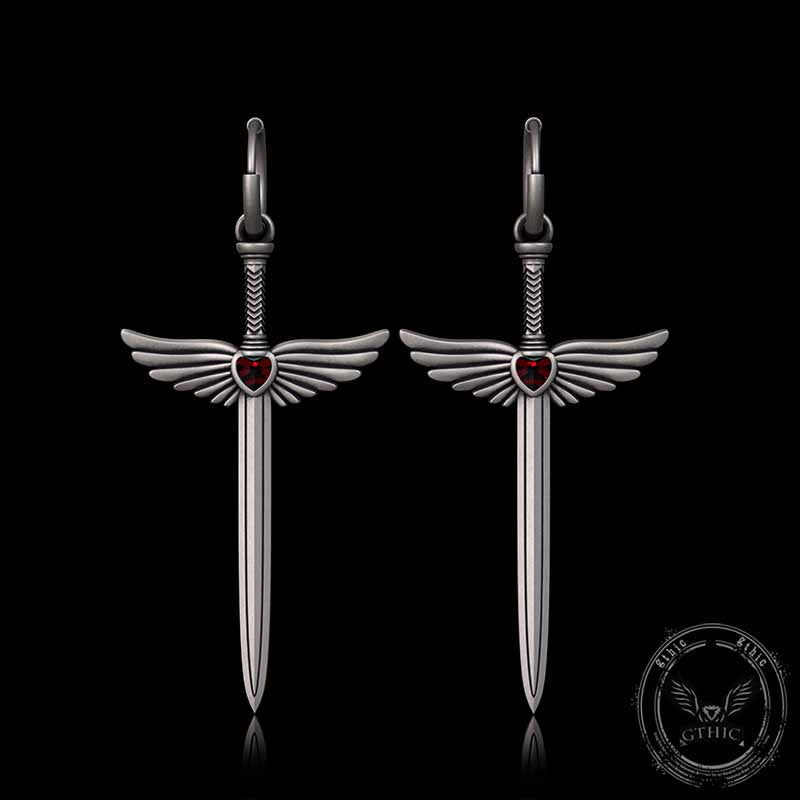 The Sword Of Angels Heart Gem Sterling Silver Earrings