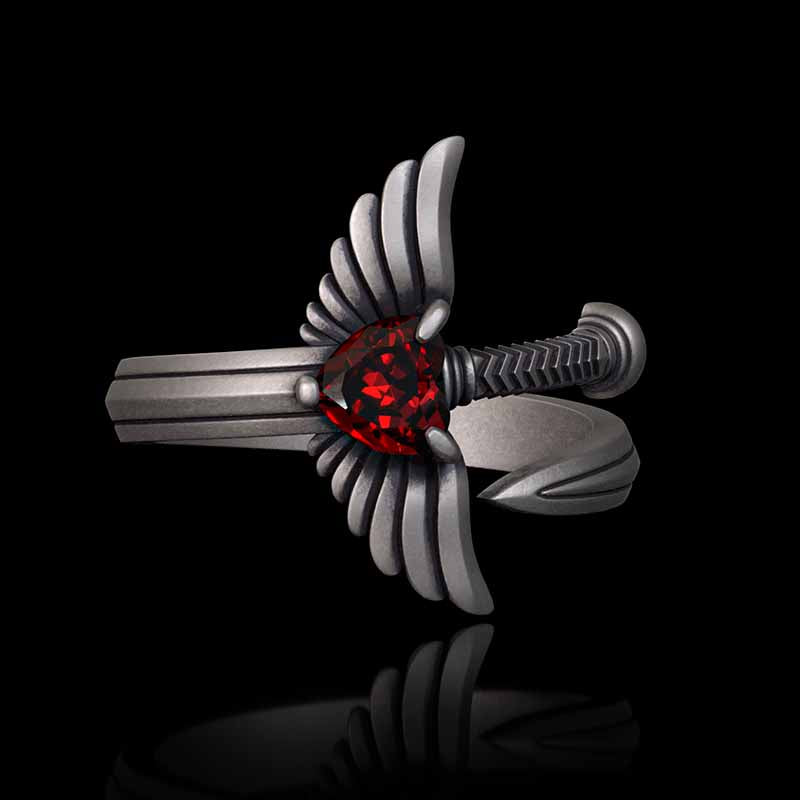 The Sword Of Angles Heart Gem Sterling Silver Ring | Gthic.com