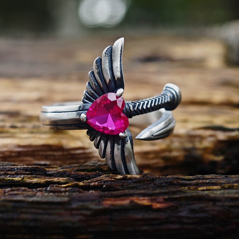 The Sword Of Angles Heart Gem Sterling Silver Ring | Gthic.com