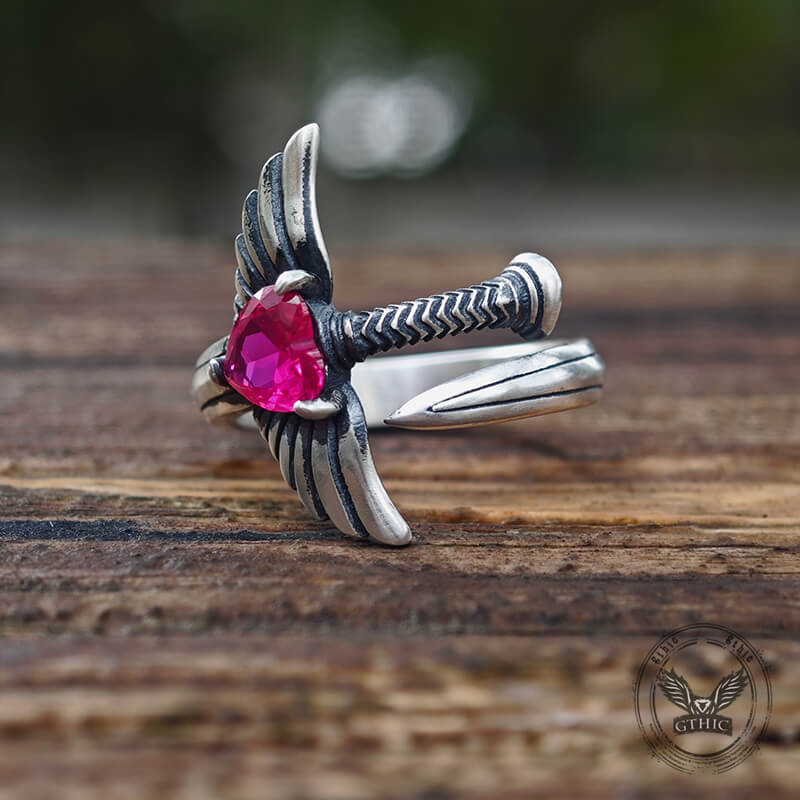 The Sword Of Angles Heart Gem Sterling Silver Ring | Gthic.com