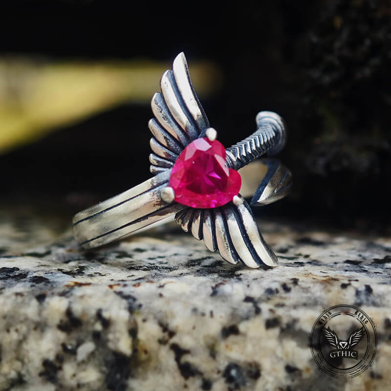 The Sword Of Angles Heart Gem Sterling Silver Ring | Gthic.com