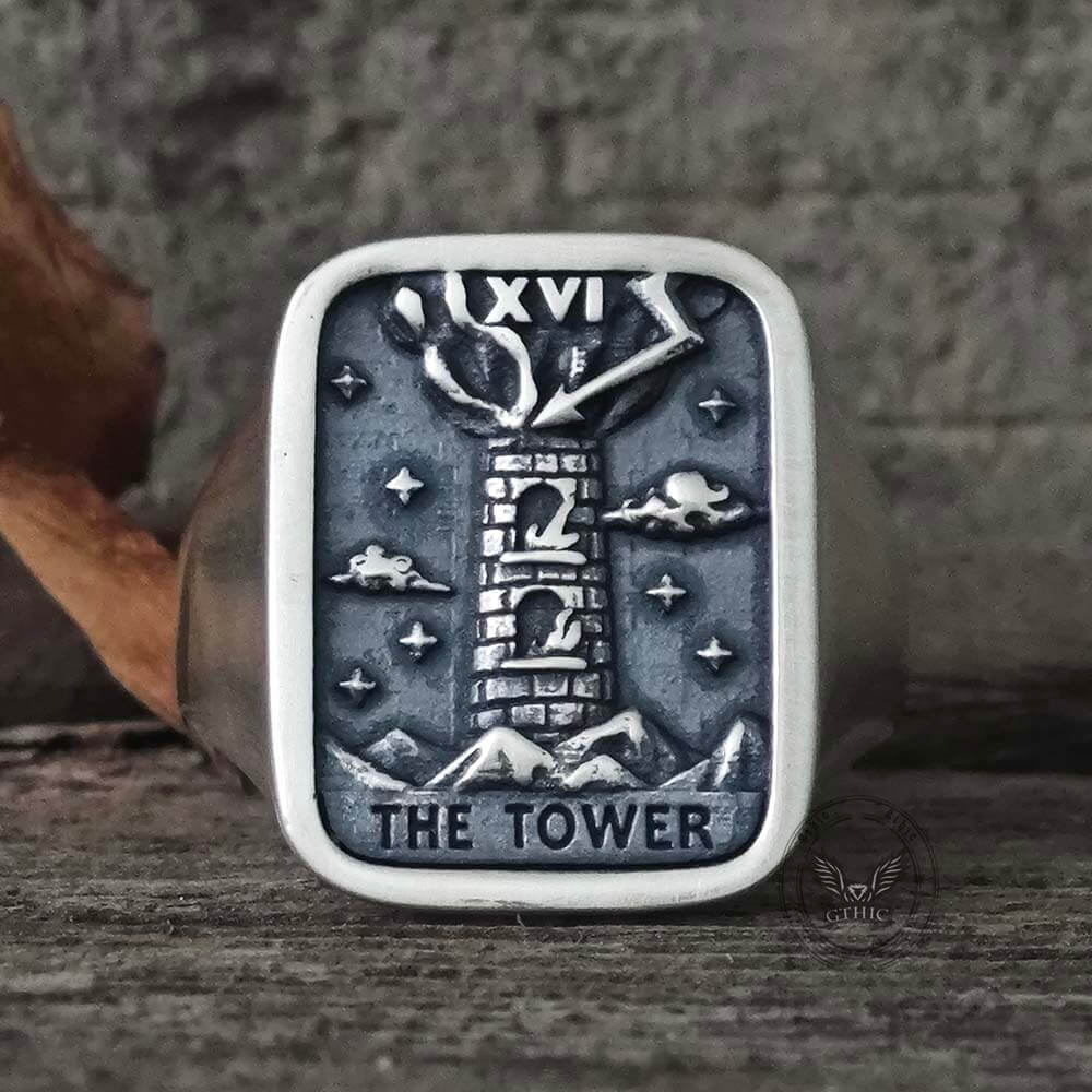 The Tower Major Arcana Tarot Sterling Silver Ring | Gthic.com