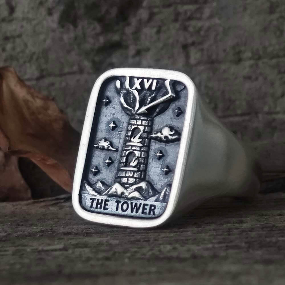 The Tower Major Arcana Tarot Sterling Silver Ring | Gthic.com