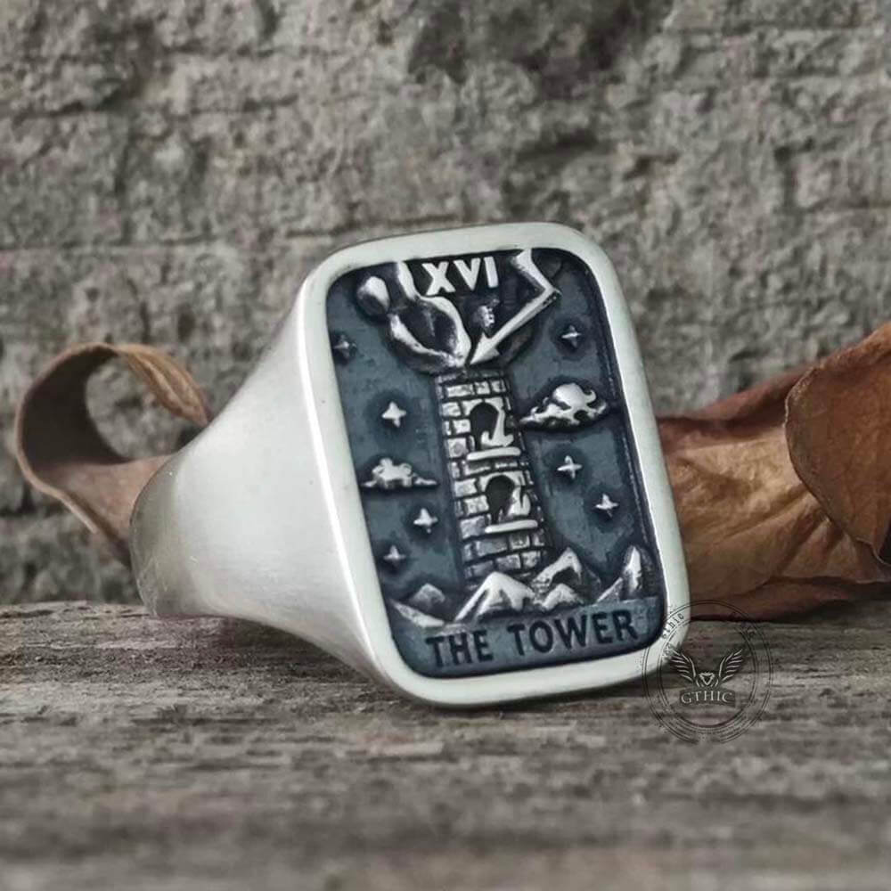 The Tower Major Arcana Tarot Sterling Silver Ring | Gthic.com