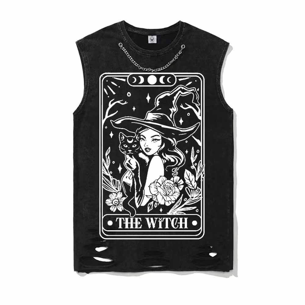 The Witch Tarot Card Vintage Washed T-shirt Vest Top | Gthic.com