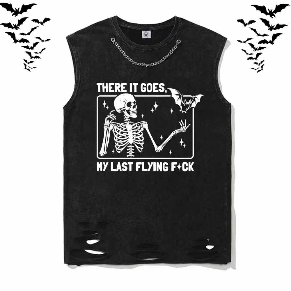There It Goes Skull Flying Bat Short Sleeve T-shirt Vest | Gthic.com