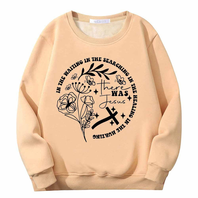 There Was Jesus Flowers Cross Crew Collar Sweatshirt