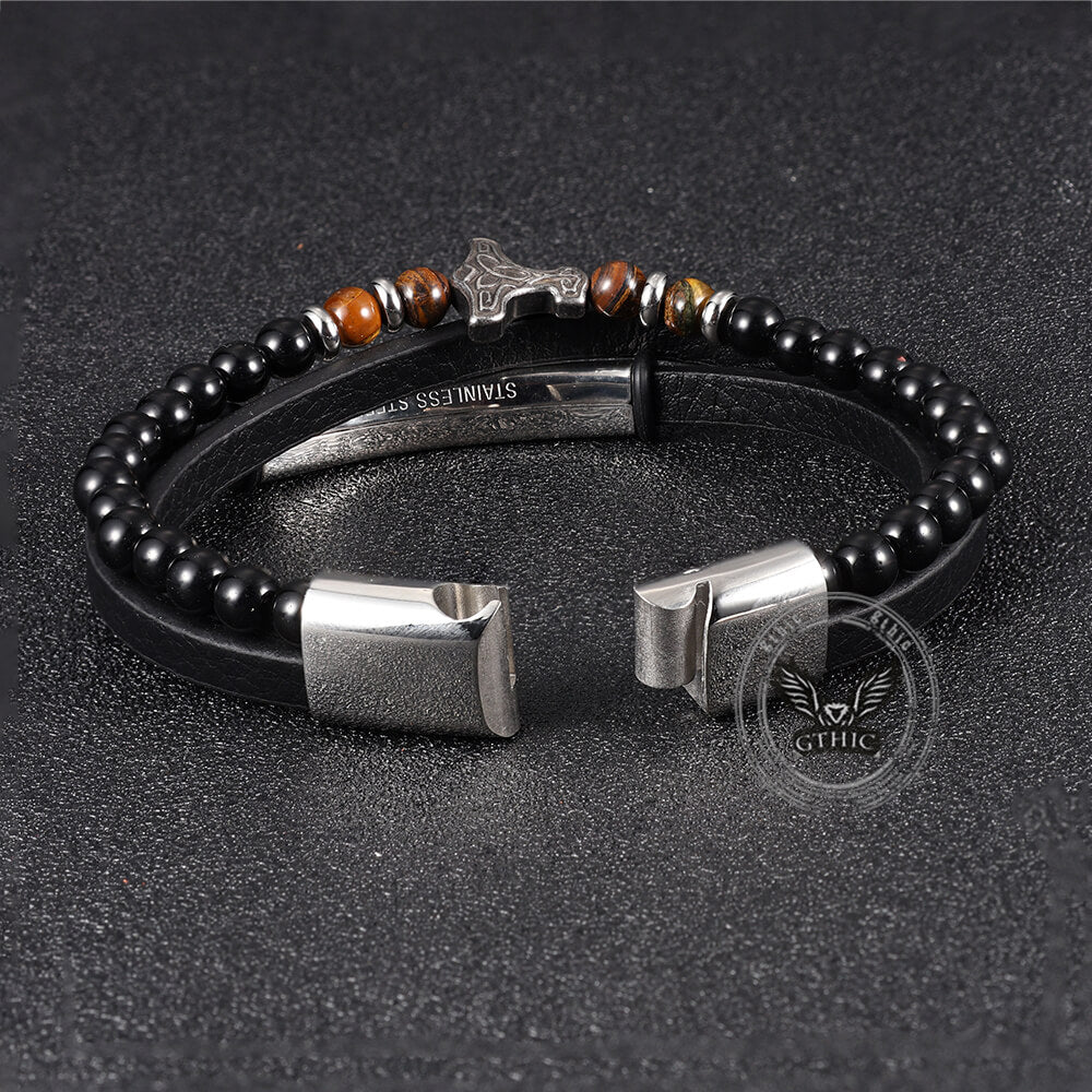 Thor's Hammer Agate Tiger Eye Stainless Steel Bracelet