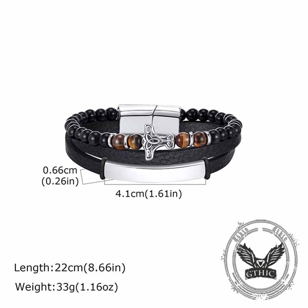 Thor's Hammer Agate Tiger Eye Stainless Steel Bracelet