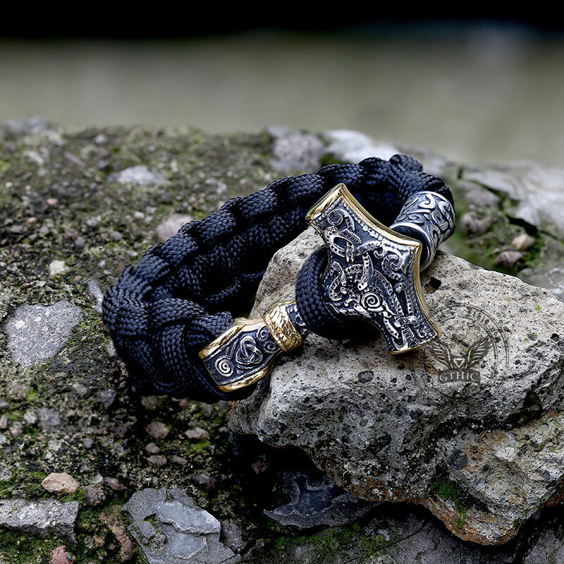 Thor's Hammer Braided Stainless Steel Paracord Bracelet