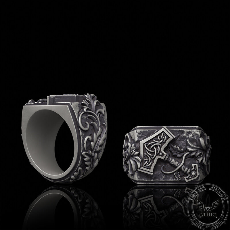 Thor’s Hammer Triquetra Sterling Silver Viking Ring | Gthic.com