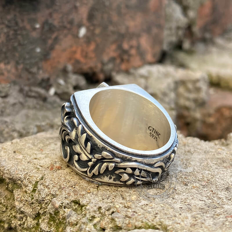 Bague tête de mort en argent sterling avec symbole mandalorien