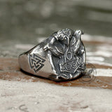 Thor's Hammer Valknut Ravens Stainless Steel Ring | Gthic.com