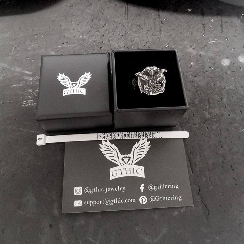 Thor's Hammer Valknut Ravens Stainless Steel Ring