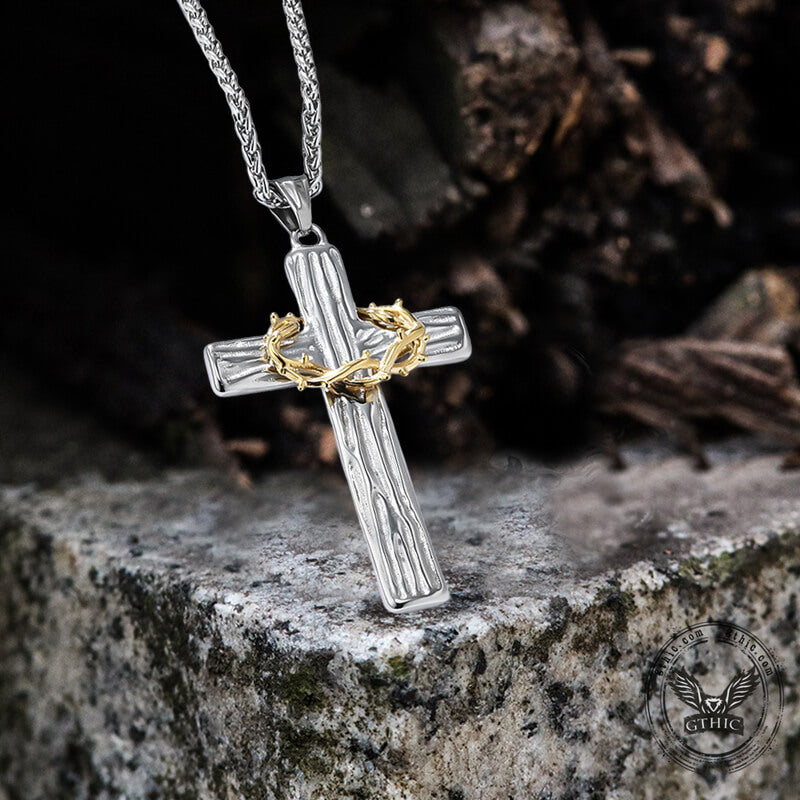 Crown of Thorns Pendant - on 30 Inch Cord, Laminated Station of The Cross  Card, The Lord's Prayer Card | Crucifix with Crown of Thorn Necklace |  Jesus Thorn Crown Necklace Set