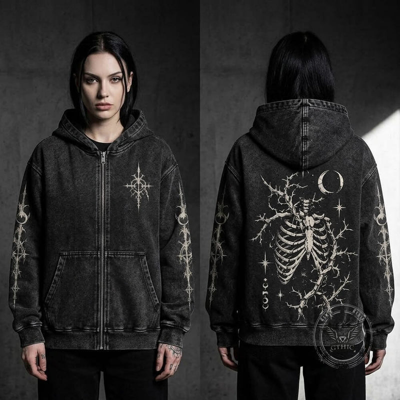Thorn Skeleton Vintage Washed Zip-Up Hooded Jacket – GTHIC