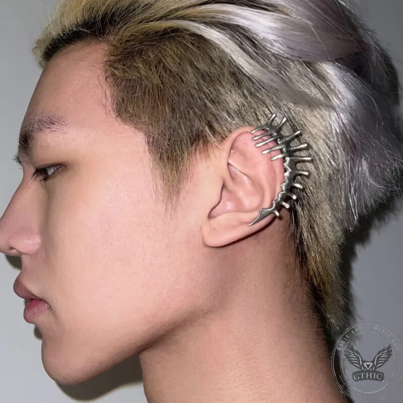 Thorn Spine Mechanical Alloy Skull Ear Cuff | Gthic.com