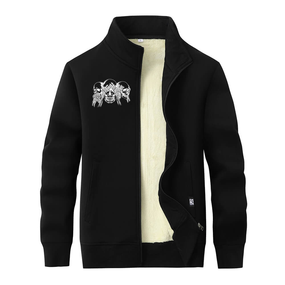 Three Wise Skull Stand Collar Zip Cardigan | Gthic.com