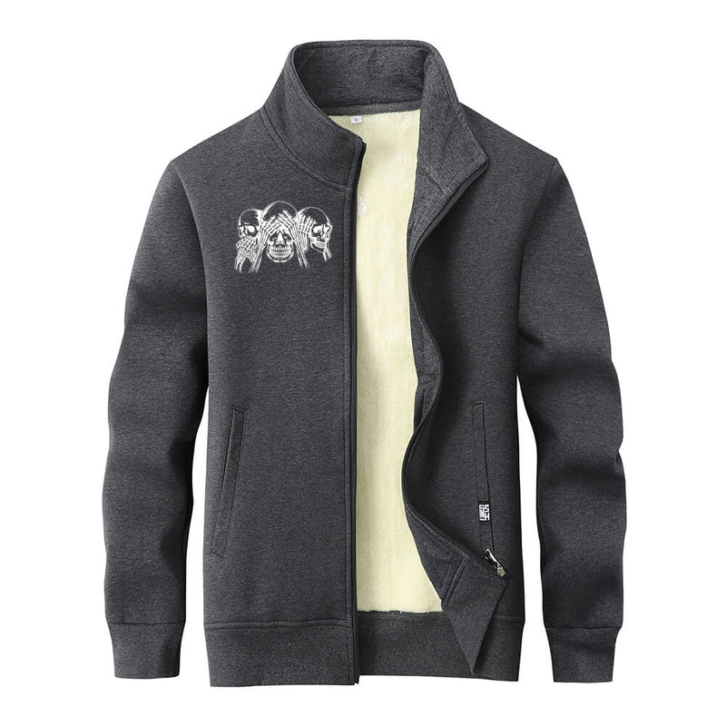 Three Wise Skull Stand Collar Zip Cardigan | Gthic.com