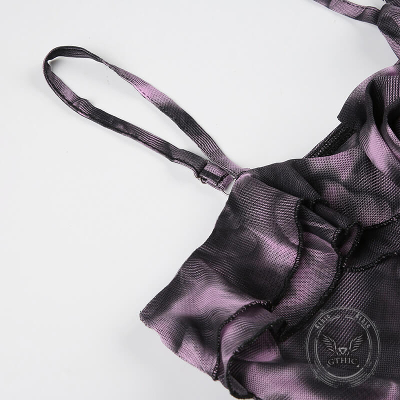 Tie-dye Butterfly Rose Irregular Ruffle Camisole