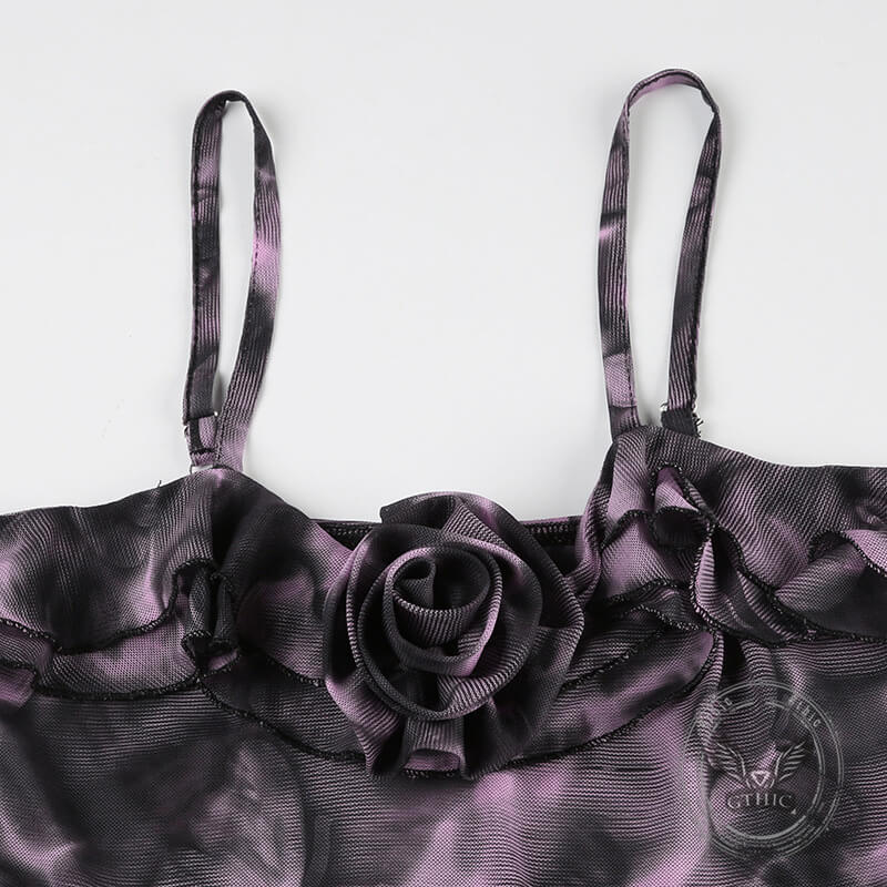 Tie-dye Butterfly Rose Irregular Ruffle Camisole