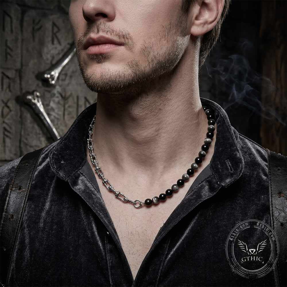 Tiger's Eye Beads U-Clasp Stainless Steel Necklace | Gthic.com