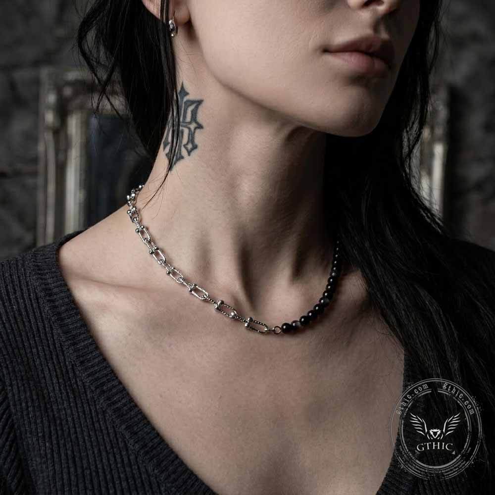 Tiger's Eye Beads U-Clasp Stainless Steel Necklace | Gthic.com