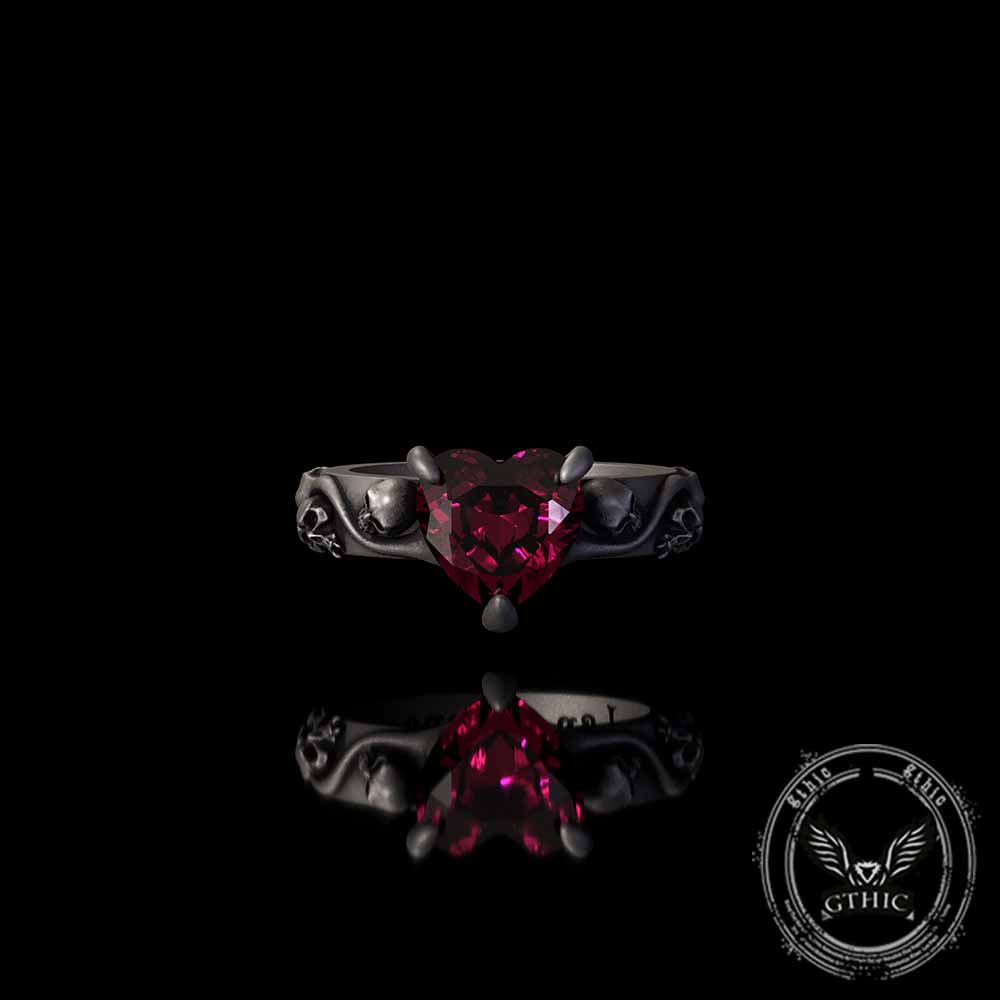Till Death Do Us Part Heart Gem Sterling Silver Skull Ring | Gthic.com
