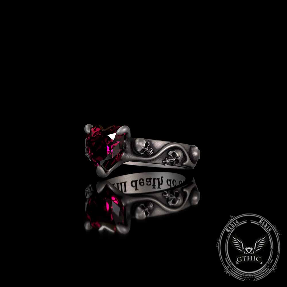 Till Death Do Us Part Heart Gem Sterling Silver Skull Ring | Gthic.com