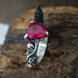 Till Death Do Us Part Heart Gem Sterling Silver Skull Ring | Gthic.com