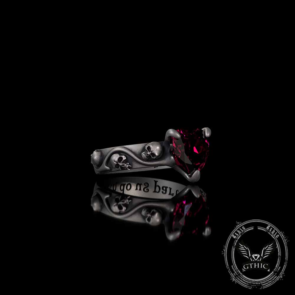 Till Death Do Us Part Heart Gem Sterling Silver Skull Ring