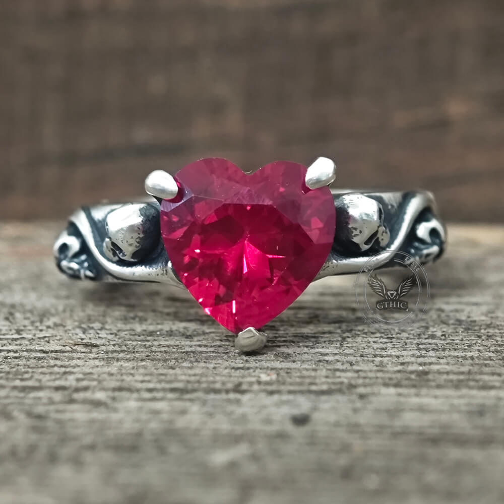 Till Death Do Us Part Heart Gem Sterling Silver Skull Ring