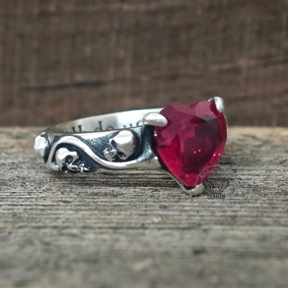 Till Death Do Us Part Heart Gem Sterling Silver Skull Ring
