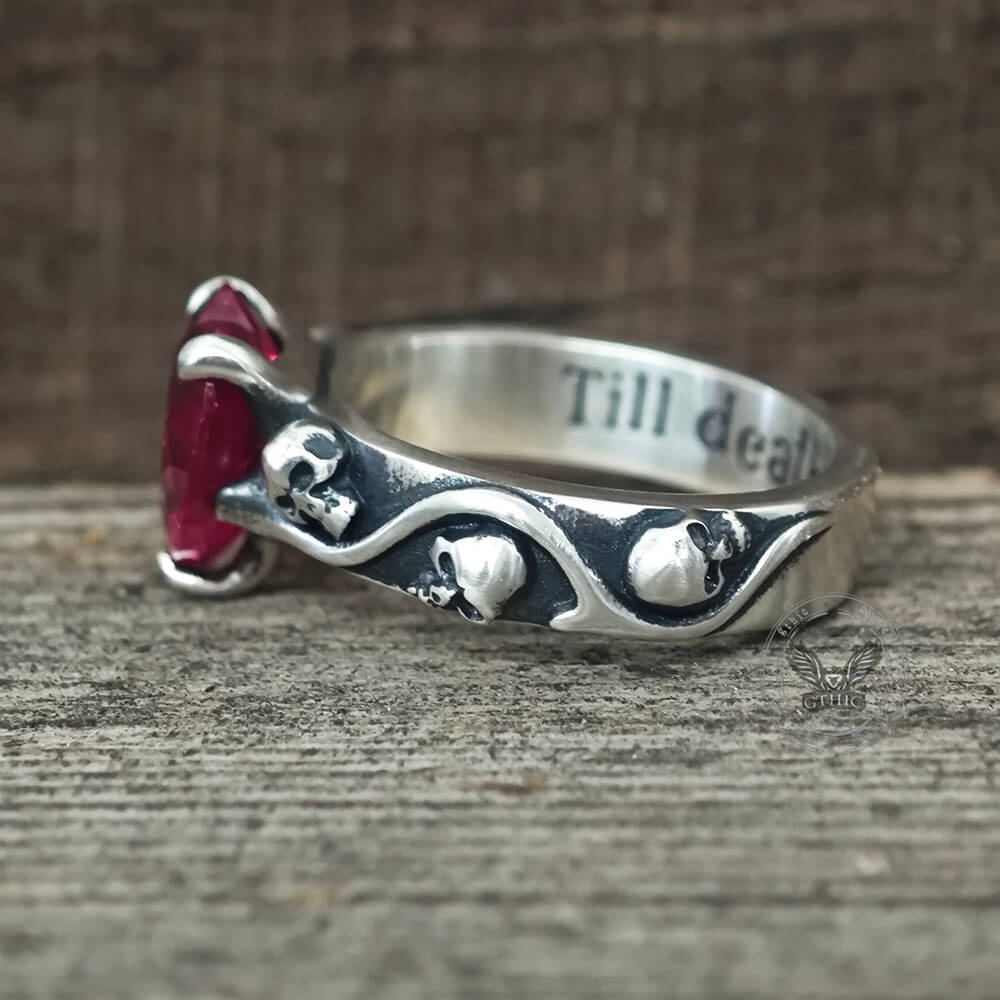 Till Death Do Us Part Heart Gem Sterling Silver Skull Ring