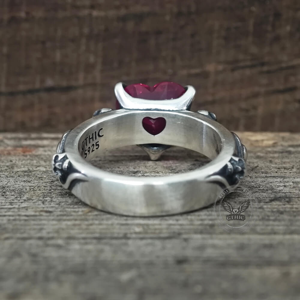 Till Death Do Us Part Heart Gem Sterling Silver Skull Ring