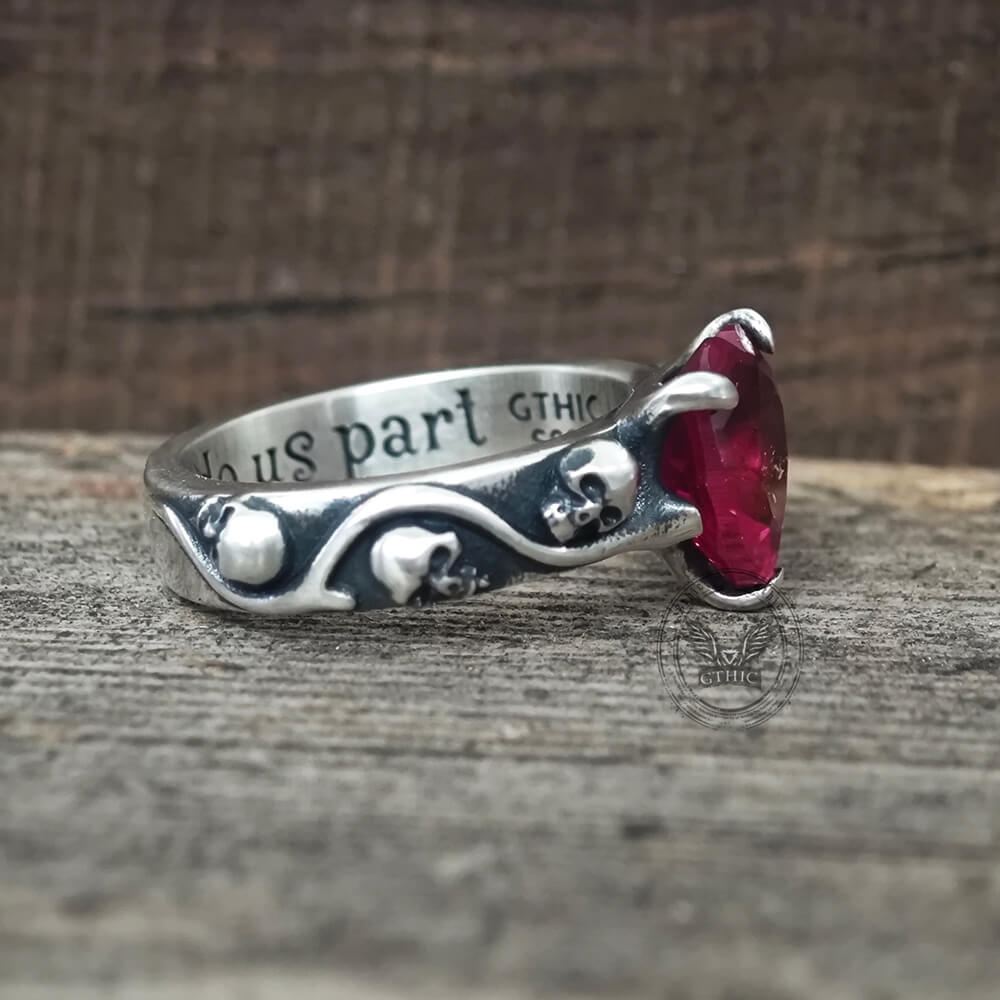 Till Death Do Us Part Heart Gem Sterling Silver Skull Ring